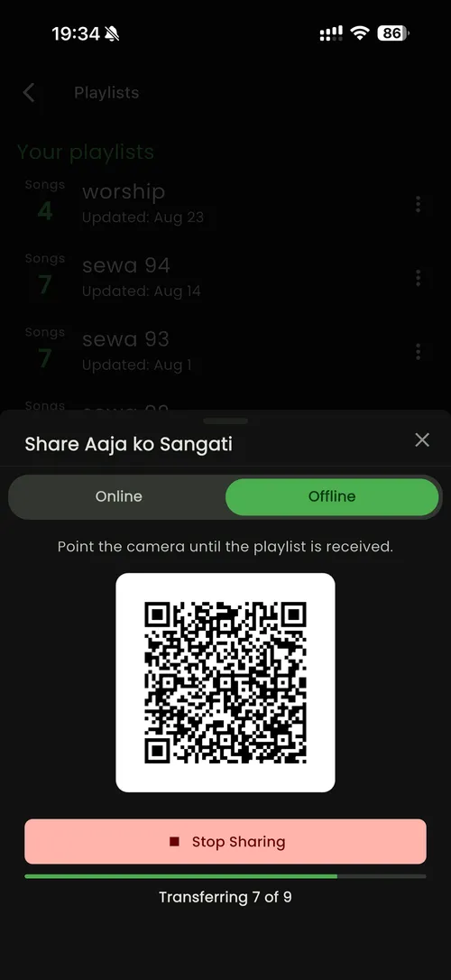 Share playlist offline by QR code
